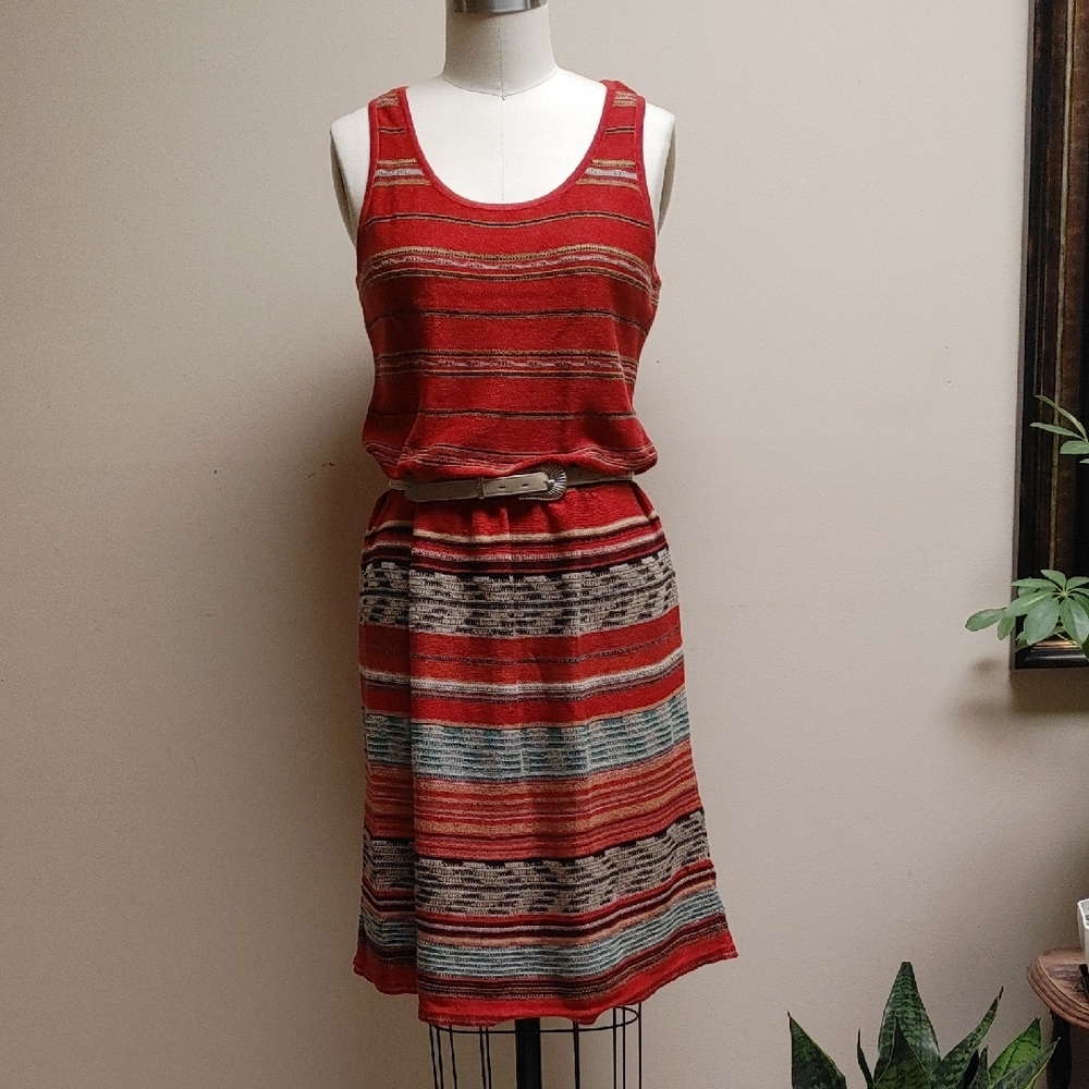 Peruvian Connection Cotton Knit Sleeveless Dress in Rust